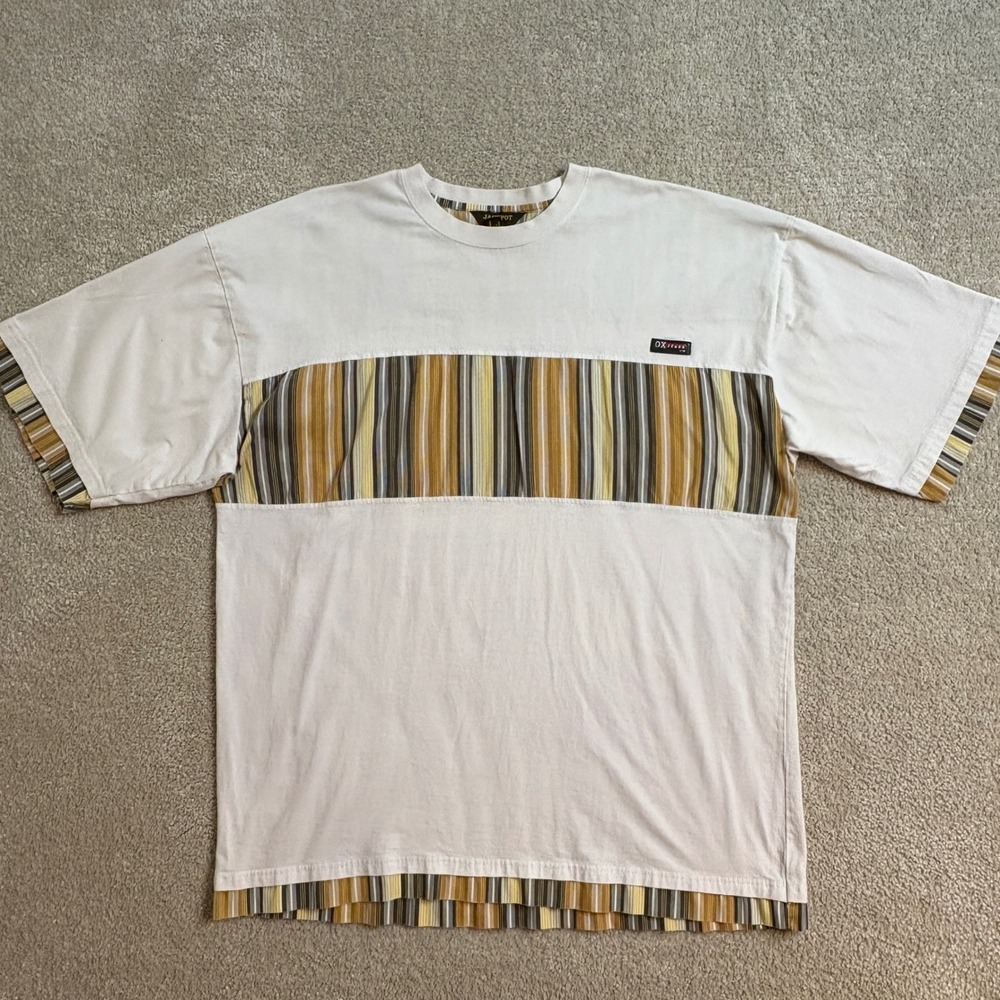 Jackpot OX Striped T-Shirt Short Sleeve Cotton Blend Menswear 2XL Y2K Hip Hop